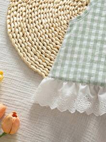 Emery Rose Kids Emery Rose Kids 2件組少女編織對比色格紋荷葉邊飾休閒背心與長褲套裝 - 綠色 - 查看 11