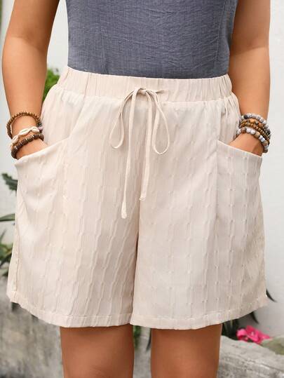 EMERY ROSE Quần short nữ cỡ lớn mùa hè, kiểu dáng thường ngày, đi nghỉ mát, màu trơn, chất liệu vải có họa tiết, cạp chun, dáng rộng, có dây rút.
