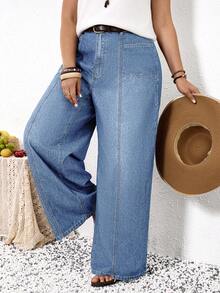 EMERY ROSE EMERY ROSE Plus Size Straight Loose Casual Jeans With Pockets, Versatile For Daily Wear, Summer - Light Wash - View 8