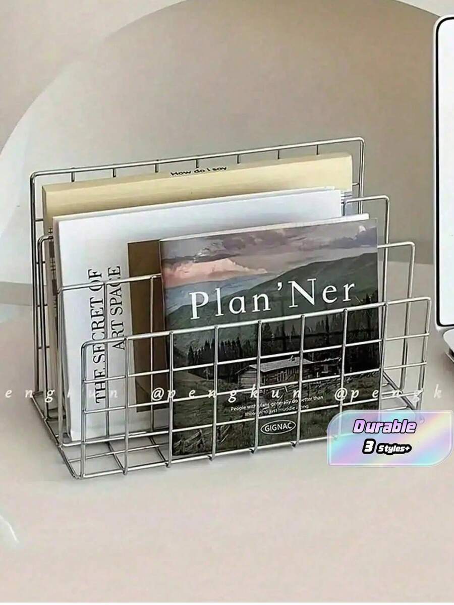 Étagère de livre moderne en métal, étagère de rangement de bureau minimaliste en fer, étagère de rangement de bureau, étagère de rangement de livre, boîte de rangement multifonctionnelle pour magazine et journal, convient pour l'organisation et la décoration de bureau à domicile