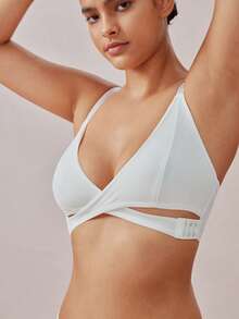 Veilyse Solid Color Patchwork Front-Open Wireless Bra For Women - White - View 6