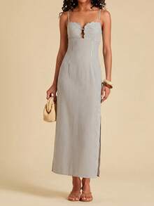 Floral Print Spaghetti Strap Dress With Open Back, Vacation Style - Pearl White - View 4