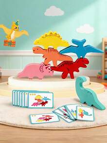 MINKOJA Wooden Dinosaur Stacking Game Fun Board Game, Kids Educational Early Learning Toy, Helps Train Observation And Practical Ability, Cultivate Hand-Eye Coordination And Balance Sense, STEM Educational Toy - Multicolor - View 2