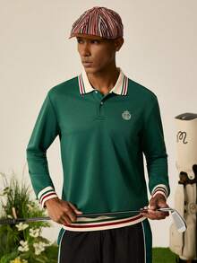 Tonviero Men's Casual Daily Contrast Trim Collar Long Sleeve Sweatshirt, Autumn Sweats Shirt 90s Sporty Sweater Men Polo Shirts Long Sleeve New Year Green Sweatshirt For Men Polo SweaterDaily Leisure, Weekend Trips, Outdoor Activities, Travel Expeditions, Relaxed Work Environments Or Semi-Formal Occasions,Boyfriend/Husband Gift, Anniversary Gift Christmas Outfits - Green - View 3