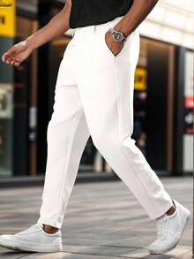 Manfinity Mode Plus Size Men's Casual Solid Color Commuter Pants - White - View 7