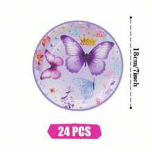 Juego desechable de platos, servilletas y vasos de papel con corona de mariposa morada, sirve para 24 invitados. Este juego de vajilla desechable de papel es adecuado para cumpleaños, bodas, fiestas temáticas y picnics familiares. - Ver 10