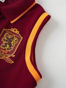 HARRY POTTER X SHEIN Đầm hè không tay phối màu tương phản dành cho bé gái tuổi teen - Đỏ - Xem 5