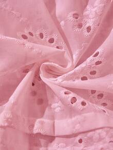 Rusticease Plus Size Women's Spring/Summer Casual Vacation Lace Patchwork Spaghetti Strap Open Back Embroidered Pink  Blouse - Pink - View 5