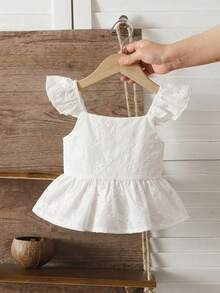 SHEIN LMoss Kids 女童白色刺绣蝴蝶结背心，百搭夏季度假装 - 白色 - 查看 2