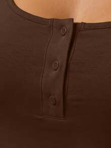 MUSERA Scoop Neck Fitted Button Detail Cotton Cami Top Coord Top Only  Winter Cosy Lounge Cute Everyday Lounge Essential Spring Summer Vacation Holiday - Chocolate Brown - View 6
