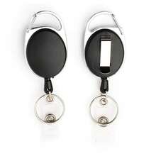 Metal Retractable Zinc Alloy Lanyard & Keychain Clip With Customized Pu Leather Id Badge Holder For Work Id Card, Credit Card, Access Control Card And More, Anti-Lost Oval Shape Design Retractable ID Name Badge Holder Reels Back To School - Black - View 1