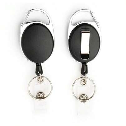 Metal Retractable Zinc Alloy Lanyard & Keychain Clip With Customized Pu Leather Id Badge Holder For Work Id Card, Credit Card, Access Control Card And More, Anti-Lost Oval Shape Design Retractable ID Name Badge Holder Reels Back To School