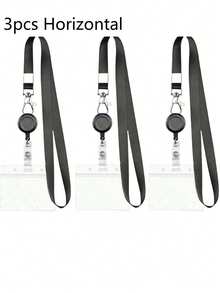 1/2/3/5pcs Retractable ID Card Badge Holder- Waterproof PVC Card Sleeve With Lanyard, For Teachers/Office Workers Back To School - Black - View 20