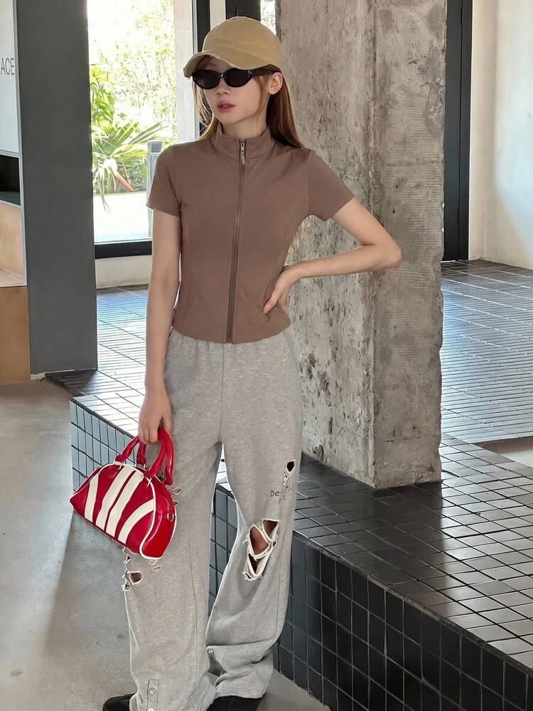 Teen GirlFitted Basic Top, Casual Slim Fit Jacket For Autumn