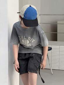 Dazy Kids 水洗渐变色圆领字母印花大童T恤 - 灰色 - 查看 7