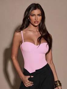 SHEIN BAE Women's Solid Color Minimalist Casual Bodysuit Club Night Light Pink Summer - Baby Pink - View 5