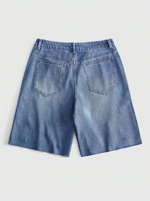 ROMWE MEN Men's Embroidered Cross Pattern Rhinestone Denim Shorts - Blue - View 3