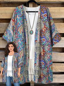 Rusticease Plus Size Women Allover Print Casual Versatile Daily Wear Coat Beach Rodeo Business Dinner Autumn - Multicolor - View 1