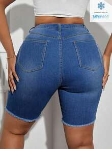 SHEIN SXY Plus Size Distressed Versatile Denim Shorts - Dark Wash - View 2