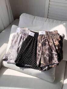 Comfortcana 3件裝波點、淺色分枝、深色分枝休閒短褲套裝，梭織面料，適合日常穿著，迷彩印花短褲套裝，適合日常通勤、約會、派對、秋冬/夏季、聖誕節、新年、感恩節、派對、婚禮、海灘、畢業典禮，時尚、優雅、休閒、外出、約會、預約、通勤、亮面、情人節、優雅、度假、休閒、Y2K、外出、畢業典禮等 - 彩色 - 查看 5