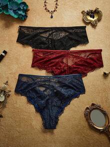 PinupPomp Plus 3packs Crisscross Lace Panties Lingerie - Multicolor - View 2