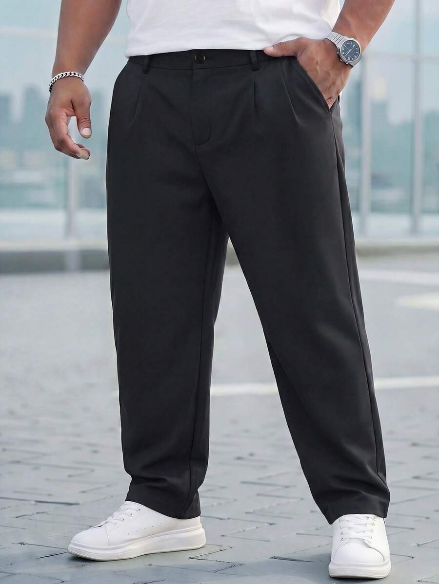 DRIVNCORE Plus Size Men's Slim Fit Black Suit Pants - Black - View 1