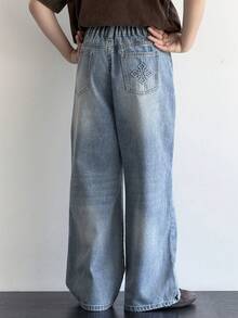 DAZY Quần jeans ống đứng dáng rộng cho bé trai tuổi teen, có túi xéo. - Rửa nhẹ - Xem 2