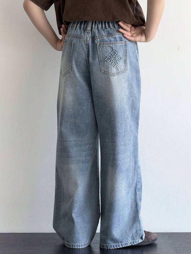 Tween Boy Loose Fit Straight Leg Jeans With Slant Pockets