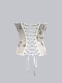 SHEIN Glamour Women's Botanical Embroidered Mesh Bustier Top - White - View 4