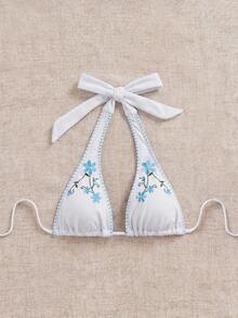 Swim Mod Áo bikini cổ chữ V sâu họa tiết hoa cổ điển - Màu xanh nhạt - Xem 3