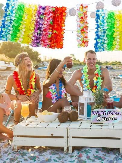 1/6/10/20/30/40/50PCS Hawaii Garland Necklace Tropical Hawaii Flower Theme Home Party Favors Headbands Holiday Wedding Beach Birthday Decorations Party Supplies Wreaths Headbands Holiday Wedding Beach Birthday Home Decorations Random Color