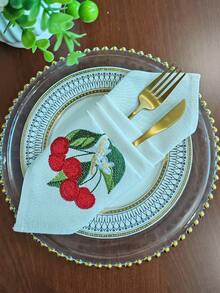 Cirelle 1/2/4pcs Cherry Embroidered Cotton Napkins, Cute Fruit & Floral Cloth Napkin, Reusable & Washable Dinner Napkins For Kitchen, Party, Wedding, Home Table Decor - Multicolor - View 7