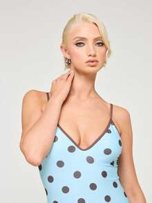 COUREZ V Neck Polka Dot Swimsuit , Y2K Autumn Outfits For Women Fall Vacation Beach Swimsuits - Multicolor - View 7