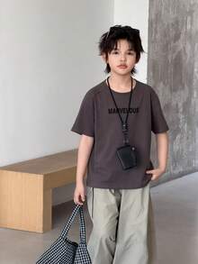 Dazy Kids Crew Neck Casual Cool Letter Print Oversized Boys T-Shirt - Dark Grey - View 3