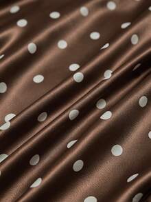 GlowEve Women's Brown And White Polka Dot, Summer, 70s, Party Stand Collar Asymmetric Ruffle Lace Splice Elegant Casual Commute Daily Wear Blouse Women's Top - Brown - View 5