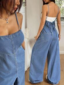 Rivivi Bộ quần yếm denim thoải mái cho kỳ nghỉ - Rửa nhẹ - Xem 1