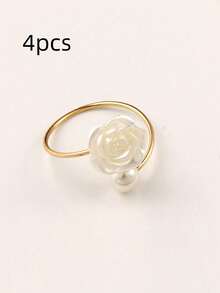 4-30pcs Pearl Rose Napkin Rings, Suitable For Wedding, Home, Daily Dining Table Decoration - Multicolor - View 5