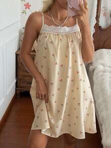 CottageSlumber Romantic Embroidered Lace Ruffled Slip Dress For Women - Yellow - View 3