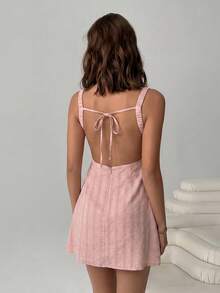 SHEIN EZwear Lotus Root Rosa Ärmlös Miniklänning Utan Rygg Dam - Dammrosa - Visa 2