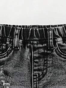 SHEIN 男婴休闲柔软可爱破洞毛边牛仔短裤，夏季款 - 灰色 - 查看 6