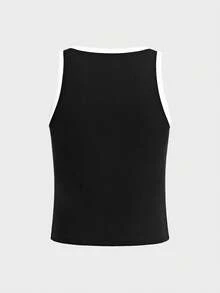 AXEPEAK Men's Contrast Trim Crew Neck Sleeveless Casual Versatile Tank Top, Summer - Black - View 2