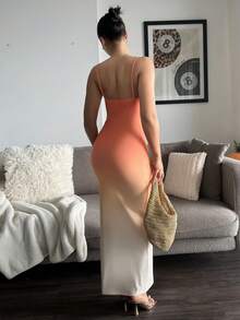 leahseptember 橘色長洋裝配海星裝飾，海灘度假穿搭，波希米亞風女款優雅夏季服飾 - 橘色 - 查看 2