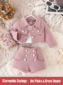 SHEIN Baby Girl Stylish Street-Style 2-Piece Outfit, Spring/Fall - Pink - View 1