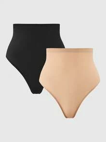 SHAPORA 2 Packs Shaping High-Waisted Thong Set Shapewear Short Body Shaper Butt Lifter-Tummy Waist Control - Multicolor - View 4