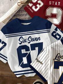 SHEIN 3pcs/Set Young Boy Round Neck Letter & Number Print Casual Versatile Daily Wear Short Sleeve T-Shirts - Multicolor - View 2