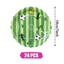 Green Background Football Petal Design Disposable Plates, Napkins And Paper Cups Party Set, Serves 24 Guests. This Disposable Paper Party Tableware Is Suitable For Birthdays, Weddings, Themed Parties And Family Picnics. - View 8