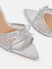 CUCCOO TILAWA Women's Fashion Light Silver Rhinestones, Satin Pointed High-Heeled Sandals, Commuting, Parties, Vacations, Spring And Summer Stiletto Slippers - Light silver. - View 7
