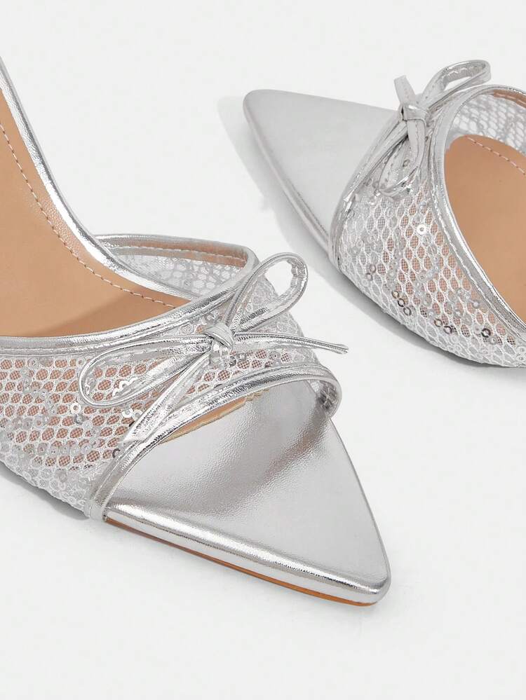 CUCCOO TILAWA Women's Fashion, Women's High-Heeled Sandals, Light Silver, Rhinestones, Satin Material, Pointed, Commuting, Comfort, Indoor, Office, Street, Party, Travel, Vacation, Spring And Summer, Suitable For Dresses, Jeans, Shorts, Stiletto Slippers