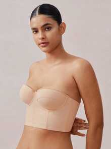 Veilyse Áo croptop cúp ngực không dây màu be dành cho nữ - Dây đeo có thể tháo rời, thích hợp mặc đi nghỉ mát. - Màu be - Xem 8