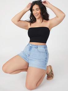 SHEIN BASICS 大尺碼女款純色短版抹胸上衣 - 彩色 - 查看 5